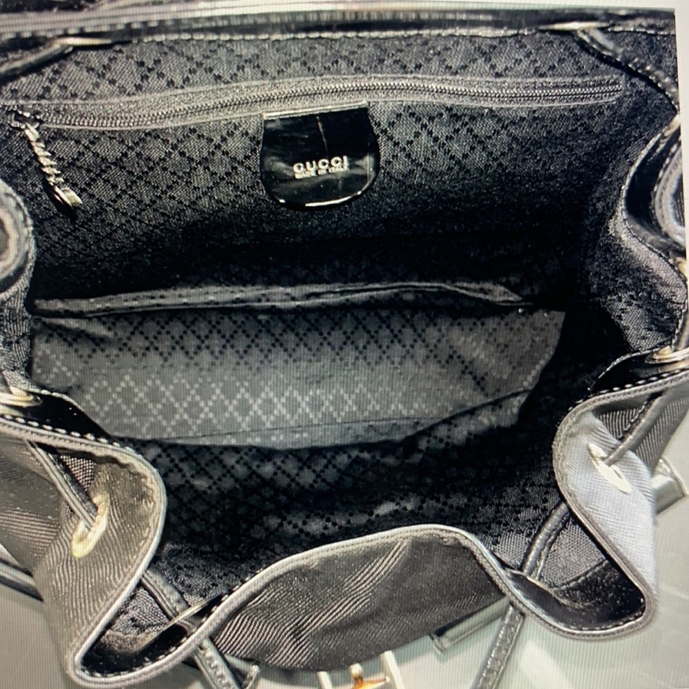 GUCCI Vintage Bamboo Patent Leather/Canvas Backpack Black with Dust Bag - Picture 4 of 16